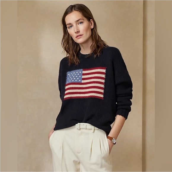Ralph Lauren 100% cashmere SMALL Purple Label USA Flag Knit Sweater in Navy - Picture 4 of 14